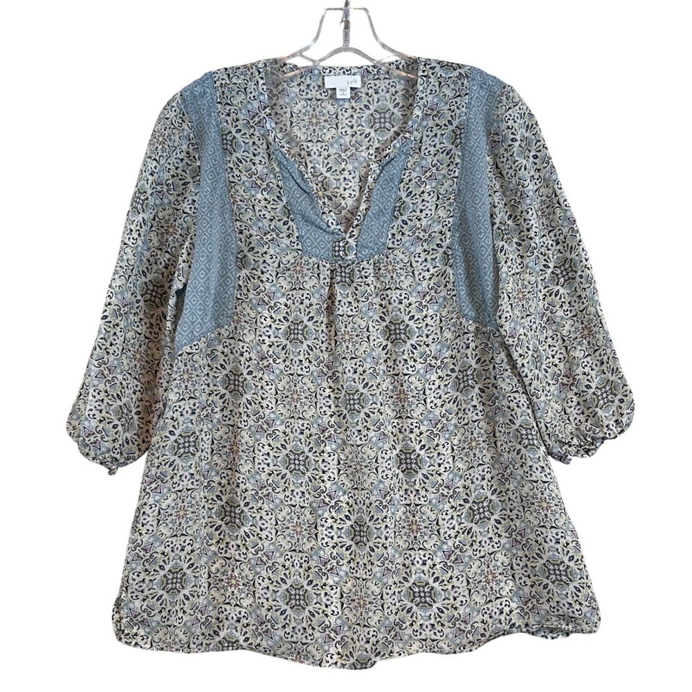 J. Jill Womens Small P Blue Paisley Medallion Rayon 3/4 Sleeve Tunic Top Boho